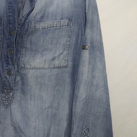 Cloth & Stone Anthropologie Chambray Denim Pop Over Top Roll Tab Sleeve Size Xs - Picture 6 of 8